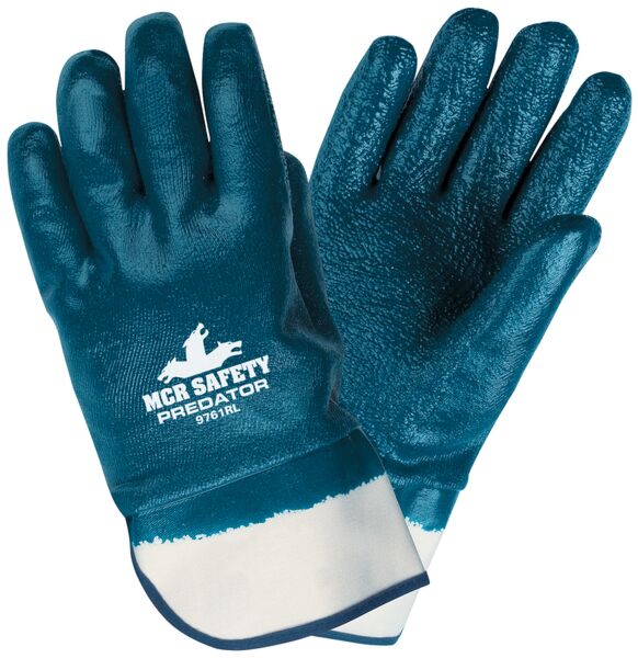 MCR Safety 9761 Gloves, Predator Supported Nitrile, Rough Fully Coated