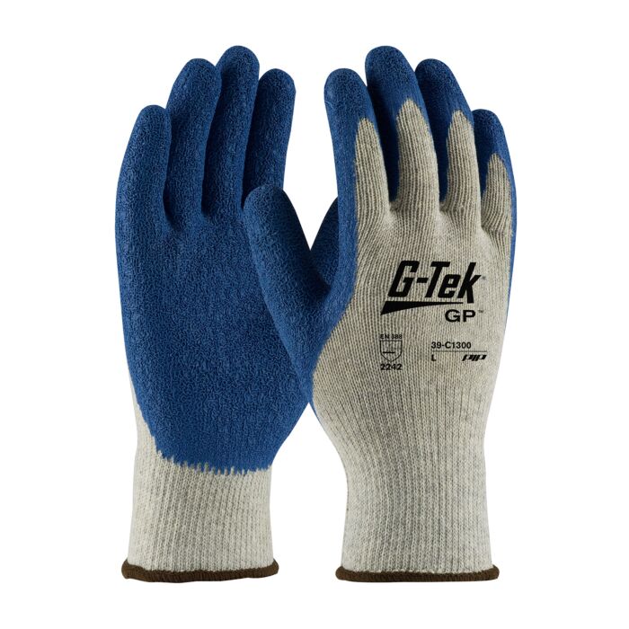 PIP 39-C1300/M G-Tek Premium Weight Polyester/Cotton Gloves with Latex Coated Crinkle Grip on Palm & Fingers, Gray, Size Medium