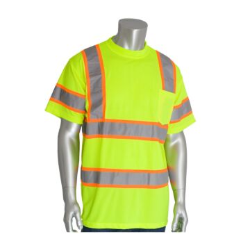 PIP 313-CNTSPLY-XL PIP ANSI Type R Class 3 Two-Tone T-Shirt, Hi-Viz Yellow, Size X-Large
