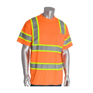 PIP 313-CNTSPOR-XL PIP ANSI Type R Class 3 Two-Tone T-Shirt, Hi-Viz Orange, Size X-Large
