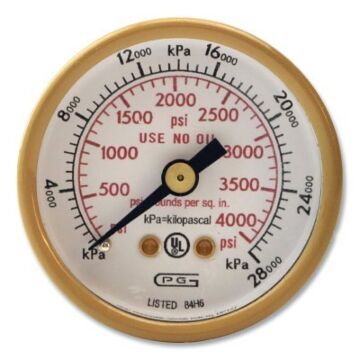 Gentec GR15-4000G Pressure Gauge, 4000 psi/28000 kPa Max, Steel, 1/8 in NPT, Rear Mount, 1.5 in, Gold