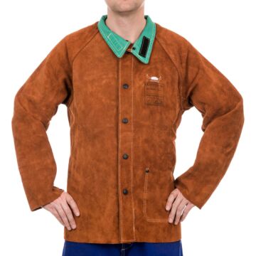 Weldas 44-7300L STEERSOtuff 30"-32" Jacket, Side Split Leather, LAVA Brown, Size Large, 1/Each