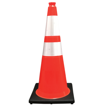 Plasticade 528-10-3 28" PVC Traffic Cone, Orange, White High Intensity Prismatic Collar, 1 - 6" HI, 1 - 4" HI