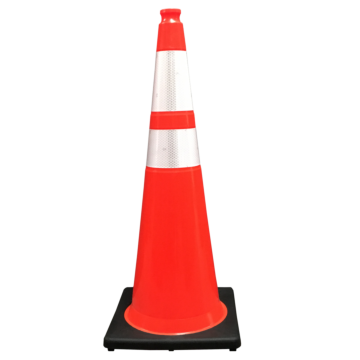 Plasticade 536-12-3 36" PVC Traffic Cone, Orange, White High Intensity Prismatic Collar, 1 - 6" HI, 1 - 4" HI