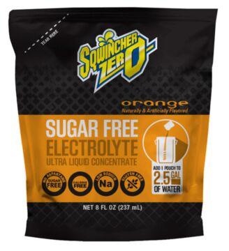 Sqwincher 159016811 ZERO 2.5 gal Yield Ultra Liquid Concentrate Mix, 8 fl oz, Pouch, Orange