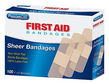 First Aid Only 90331 1" x 3" Sheer Bandages, 100/Box