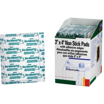First Aid Only I261 3" x 4" Non-Adherent Pads with Adhesive Edges, 50/Box