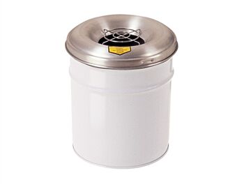 Justrite 26626W Cease-Fire Ash And Cigarette Butt Receptacle Drum With Aluminum Head W/Grill Guard, 6 Gallon, White