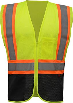  GSS Safety 1105 Economy Class 2 Safety Two-Tone Vest, Zipper, Lime