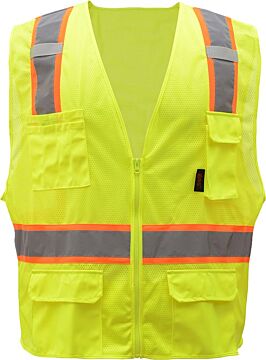  GSS Safety 1501 Premium Class 2 Two-Tone Safety Vest With 6 Pockets, Lime