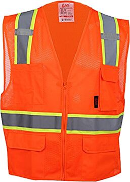  GSS Safety 1502 Premium Class 2 Two-Tone Safety Vest With 6 Pockets, Orange