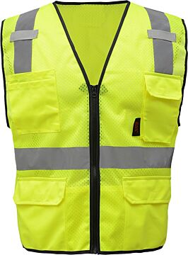  GSS Safety 1505 Premium Class 2 Safety Vest With 6 Pockets, Lime