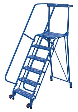 Vestil LAD-TRS-60-6-G Steel Tip-N-Roll Ladder 58 Degree 6 Straddle Grip Strut 24" Step Width 350 Lb. Capacity, Blue