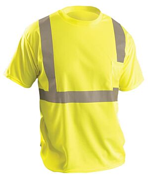 Occunomix LUX-SSETP2B-Y4X Standard Wicking T-Shirt W/Pocket, Birdseye, Yellow, Class 2, Size 4X-Large