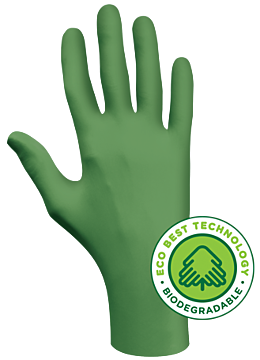 Showa 6110PFXXL Biodegradable Disposable Powder Free Nitrile Gloves, Bisque Fingertips, 9.5" Length, 4-Mil, Green, Size 2X-Large
